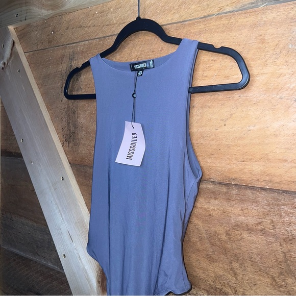 Nwt Missguided seam free racer neck bodysuit charcoal grey women’s size 4 - Picture 4 of 9
